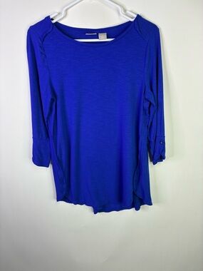 Chico’s  Royal Blue curved neck 3/4 Sleeve Tee Zenergy Sz 0